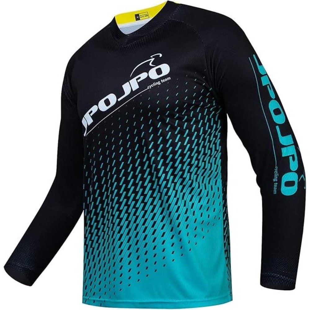 JPOJPO Mens Cycling Jersey Long Sleeve Black Teal Gradient Mesh Size‎ M NEW